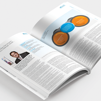 Open pages of a corporate annual report