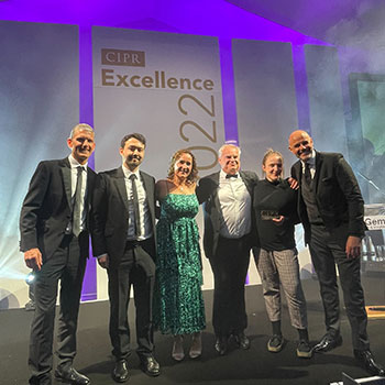 FleishmanHillard UK and the IPC celebrate on stage at the CIPR Excellence Awards