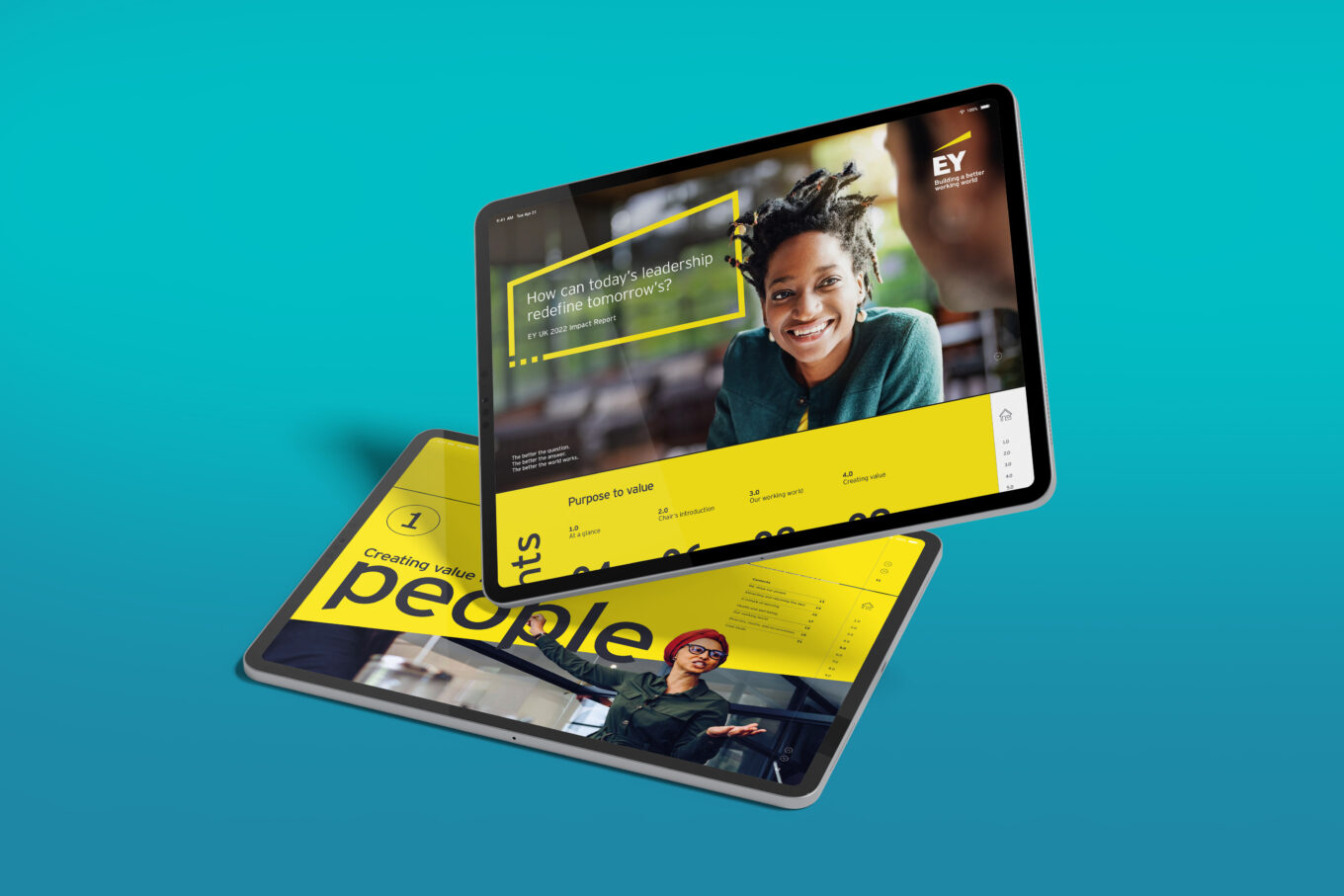 EY UK Impact Report annual report on a tablet
